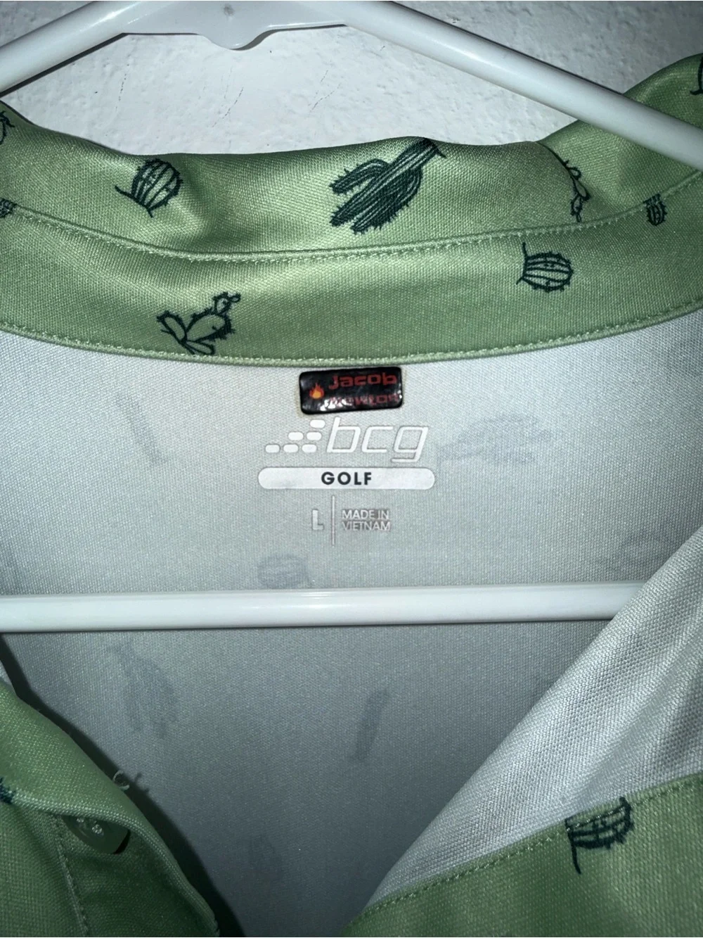 Lightweight Men's Polo in Light Green with Micro Print - Picture 3 of 3